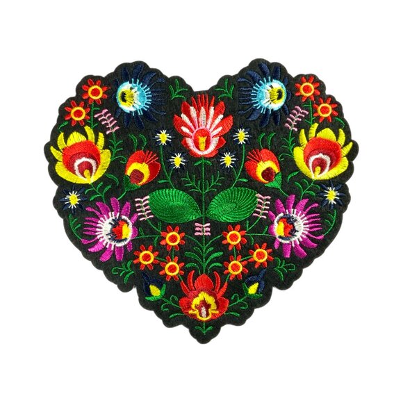 NEW! Large Embroidered Floral Pattern Heart Iron On Patch Folk Boho Colorful - Picture 10 of 11
